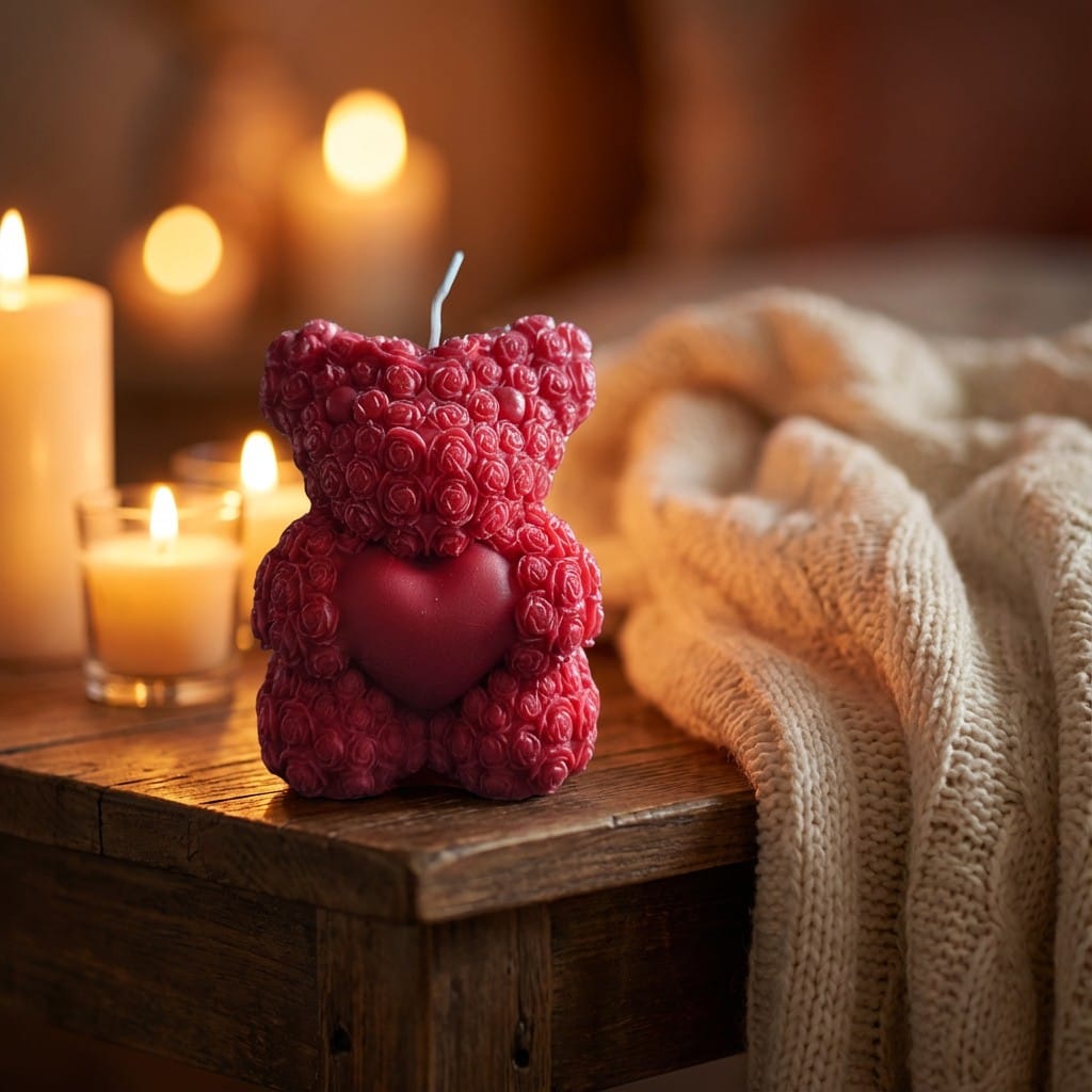 Valentijn Beren Kaars Met Hart Handgemaakt - Afbeelding 3