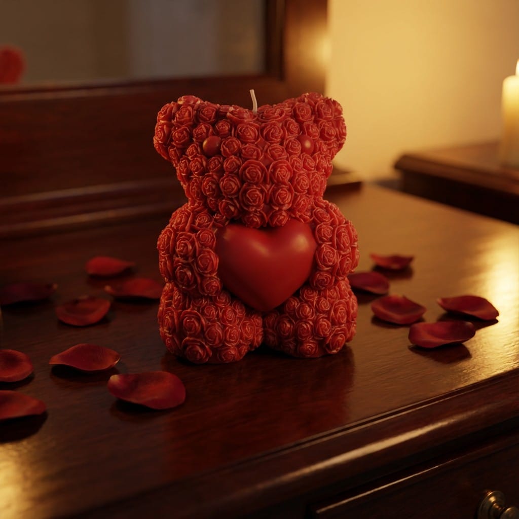 Valentijn Beren Kaars Met Hart Handgemaakt - Afbeelding 2