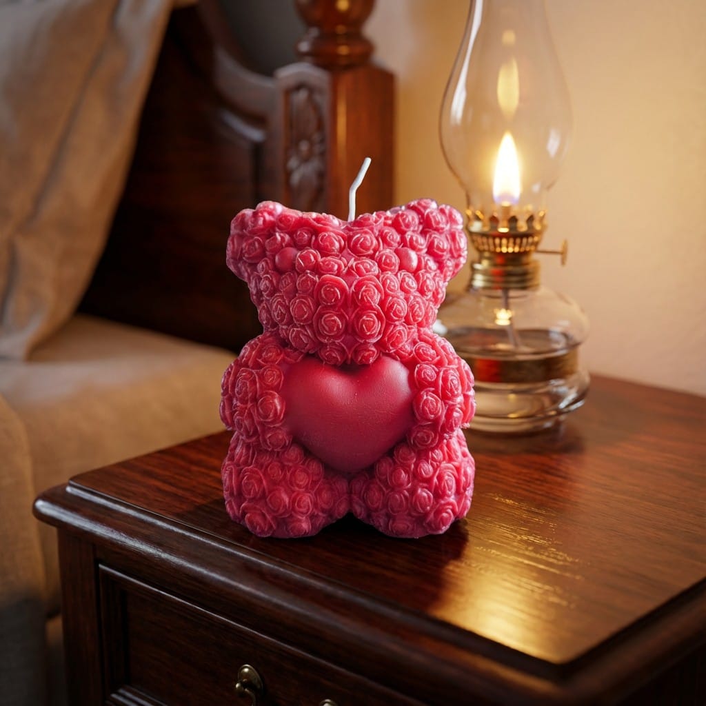Valentijn Beren Kaars Met Hart Handgemaakt