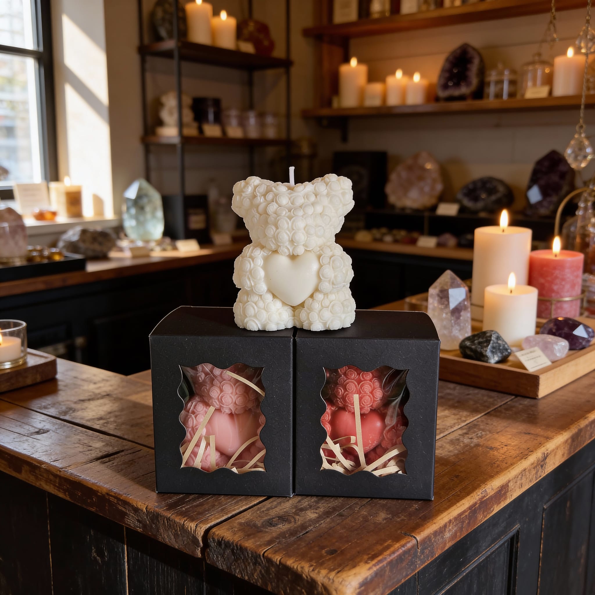 Valentijn Beren Kaars Met Hart Handgemaakt - Afbeelding 4